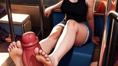 Spicy Toons Lin Plays Footsie On The Train Destroyed Choking Cum On Feet Foot Worship Hentai Public