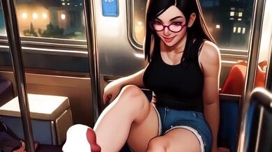 Lin Loves Playing Footsie On Your Big Dick In Public Train