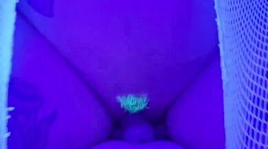 Glowing Blacklight Bush Gets Destroyed by Dildo Before Pussy Slide on Big Dick with Cum Spray