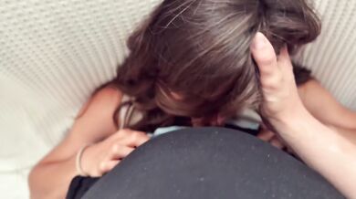 Sloppy Gagging Blowjob on Sofa with Stepsister Part 3