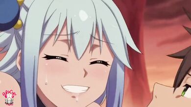 Aqua and Kazuma Satou fuck in a cave gushing blowjob creampie big tits