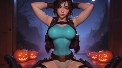 Trick or Treat Lara and Morrigan Knock on Your Door for Clothed Sex and Blowjob Cumshot