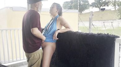Neighbors Grinding on Balcony in Sundress Pussy Licking Handjob