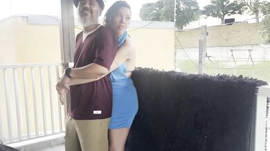Neighbors Grinding on Balcony in Sundress Pussy Licking Handjob