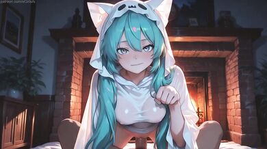 Miku in a Halloween ghost costume wants cum and sex
