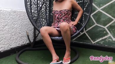Amateur Latina Girl Masturbating Alone In Garden Wearing Sexy Dress PO V
