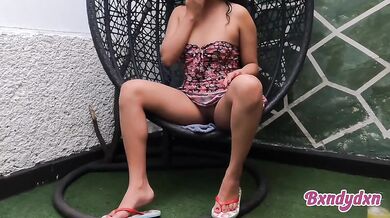 Amateur Latina Girl Masturbating Alone In Garden Wearing Sexy Dress PO V