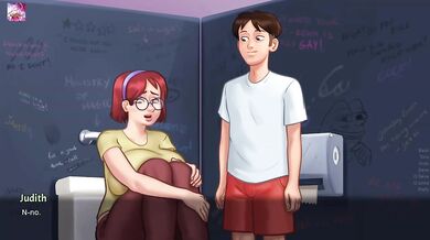Anon Destroyed Judith In Public Restroom Handjob Cumshot Gushing
