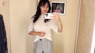 Sheer See Through Shirt Try On Destroyed Her Puffy Nipples in Public Fitting Room