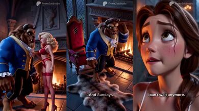 Belle and the Beast Destroyed Gushing Choked Flashing Girl on Girl Kiss Threesome