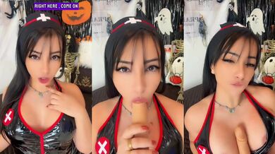 Halloween Dark Nurse Cosplay Blowjob Gushing Latina Brazilian Big Tits