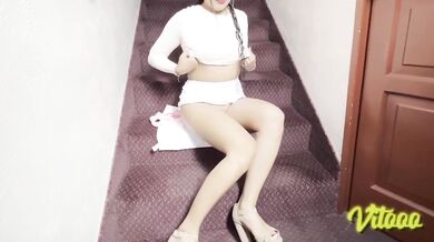 Shy Latina Girl in Miniskirt and High Heels Destroyed by Real Couple