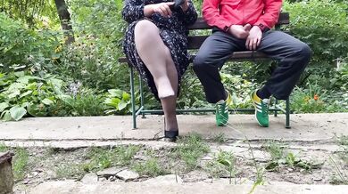 Chubby Step Mom in Pantyhose Destroyed My Dick On High Heeled Shoes in Public Park