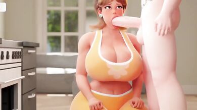 Debbie Gives Eden a Blowjob in the Kitchen