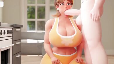Debbie Gives Eden a Blowjob in the Kitchen
