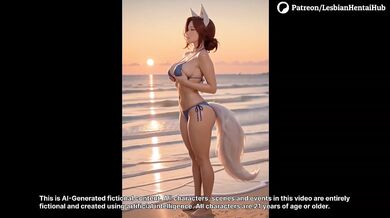 Fox Girls Lesbian Beach Sex Destroyed by Strapon at Sunset in Bikini