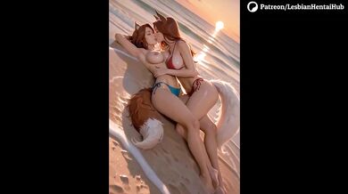 Fox Girls Lesbian Beach Sex Destroyed by Strapon at Sunset in Bikini