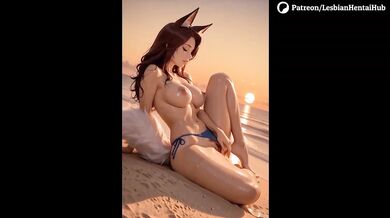 Fox Girls Lesbian Beach Sex Destroyed by Strapon at Sunset in Bikini