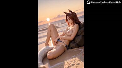 Fox Girls Lesbian Beach Sex Destroyed by Strapon at Sunset in Bikini
