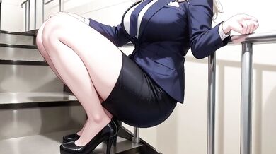 Boss Blonde in Suit Kneeling on Desk Files Collar Low Angle Lazy Sexy Private