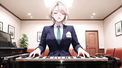 Boss Blonde in Suit Kneeling on Desk Files Collar Low Angle Lazy Sexy Private