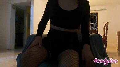 Hot Latina in sexy lenceria stockings and miniskirt waiting for partner destroyed gushing