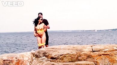 Ebony Exhibitionist Wife Destroyed Gushing Choked Beach Romance