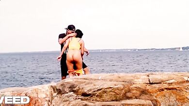 Ebony Exhibitionist Wife Destroyed Gushing Choked Beach Romance