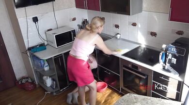 Horny Neighbor MILF Cheating in the Kitchen with a Big Dick