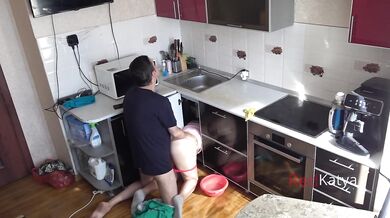Horny Neighbor MILF Cheating in the Kitchen with a Big Dick