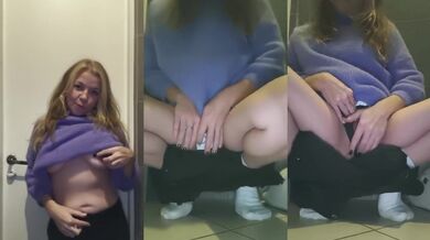 Russian MILF Amateur Solo Finger Real Orgasm In Public Toilet
