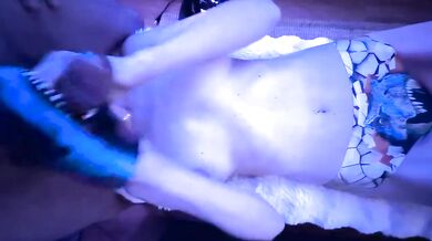 Big Tit Blonde Destroys Fat Cock with Dinosaur Puppet and Panties Until Gushing River Cum Drips Down Her Big Tits