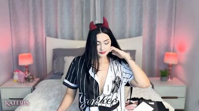 Latina Unboxing Her Halloween Lingerie Devil Costume Fishnets And Sheer Gloves Destroyed Gushing Choked