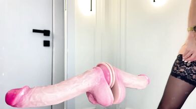 Blonde Amateur Masturbation Solo Female Orgasm With Realistic Dildo In Mirror Riding Wet Pussy Stockings Garter Lingerie Russian Close Up
