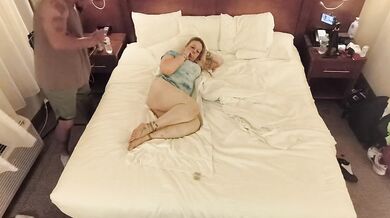 Stepdad caught seducing stepdaughter in T-shirt and no panties on in hotel suite