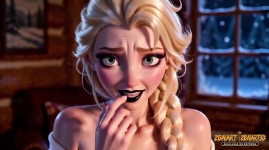 Elsa and Kida strip topless in snowy cabin with big busty cartoon lesbian hustle