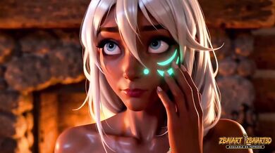 Elsa and Kida strip topless in snowy cabin with big busty cartoon lesbian hustle
