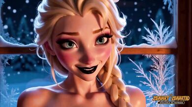 Elsa and Kida strip topless in snowy cabin with big busty cartoon lesbian hustle
