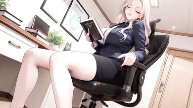 Blonde Secretary Office Meltdown Lazy Under Desk Kneeling Silky Darkblazer Corporate