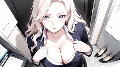 Blonde Secretary Office Meltdown Lazy Under Desk Kneeling Silky Darkblazer Corporate