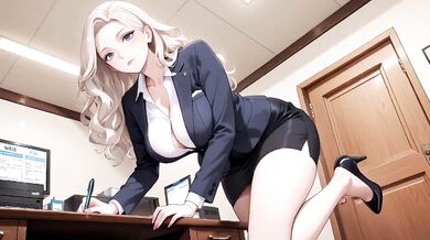Blonde Secretary Office Meltdown Lazy Under Desk Kneeling Silky Darkblazer Corporate