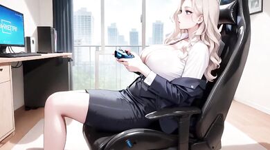 Blonde Secretary Office Meltdown Lazy Under Desk Kneeling Silky Darkblazer Corporate