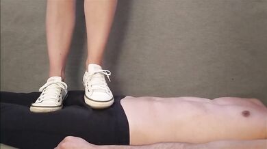 Blonde Amateur Trampled Under White Sneakers Like A Human Carpet Doormat Slave