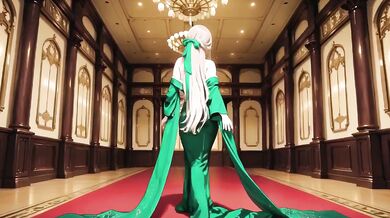 Green Gown Queen on Classical Throne Lazy Elegance Kneeling Pose Teasing You with Plump Curves Liquid Climax