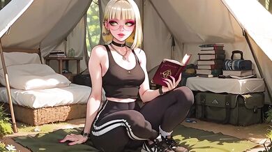 Camping With Blonde Glasses Girl Forest Sex Tent Anal Cumshot