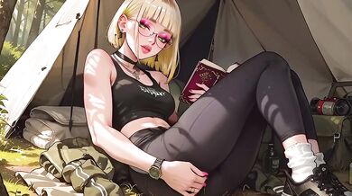 Camping With Blonde Glasses Girl Forest Sex Tent Anal Cumshot