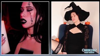 CheekyMZ Reacts and Cums Watching Witch Porn Halloween Petite Brunette Masturbation Orgasm Loud Moaning Cute Amateur HD