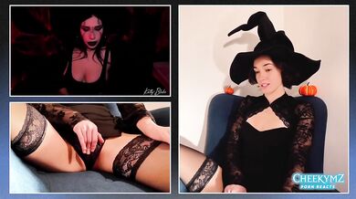 CheekyMZ Reacts and Cums Watching Witch Porn Halloween Petite Brunette Masturbation Orgasm Loud Moaning Cute Amateur HD