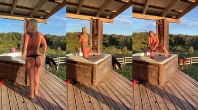 Big Boob Blonde Milf With Bog Booty Destroyed by Outdoor Shower Orgasms Solo