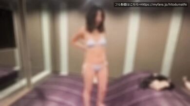 Married Japanese woman slips into see-through thong bun on bed during real amateur couple cosplay with almost zero cloth area